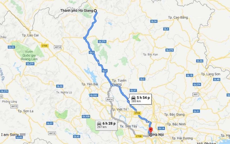 khoảng cách từ Hà Nội đến Hà Giang