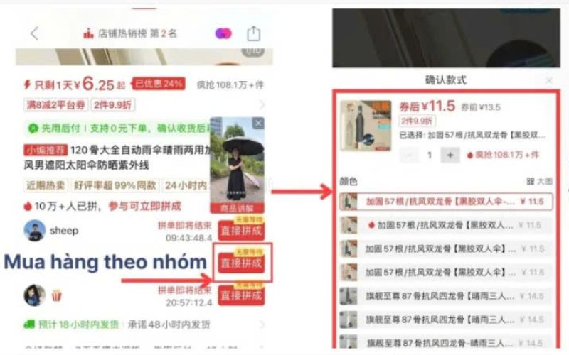 Tham gia nhóm và chọn thuộc tính sản phẩm
