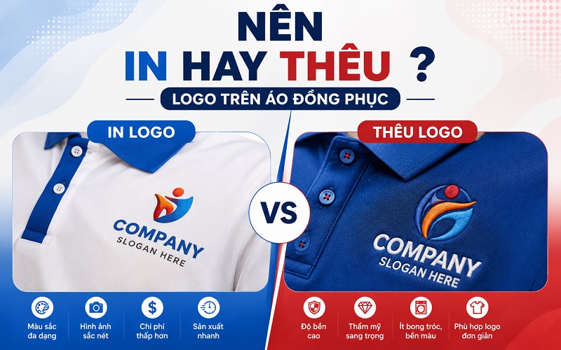 nên in hay thêu logo trên áo đồng phục